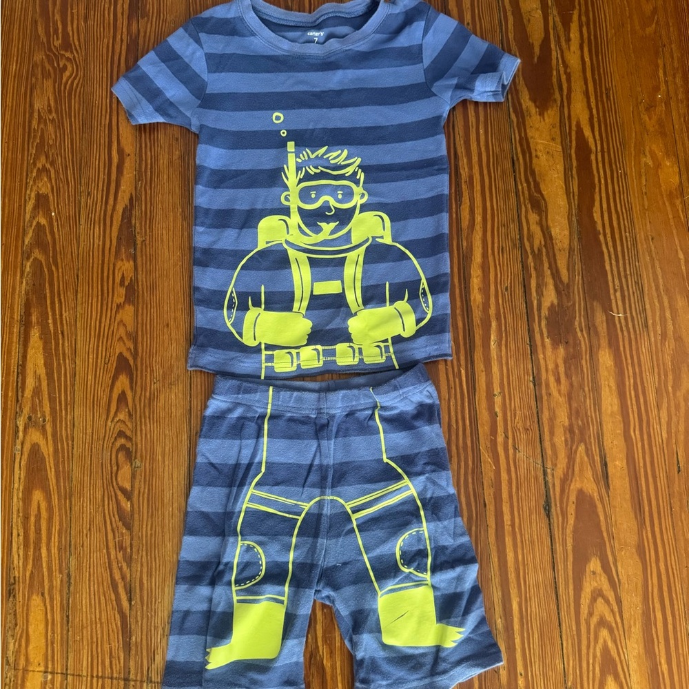 Carter Blue Striped Diver Pajama Set size 7